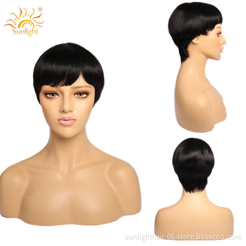 Wholesale New Sunlight hair pixie cut short hair wigs 150 density 100 % brazilian indian human hair straight bob wig short wig